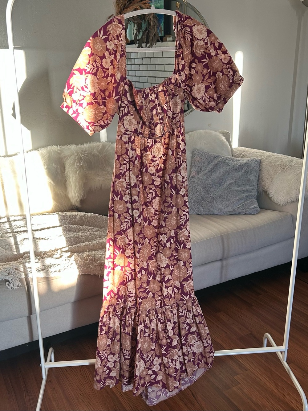 Favorite Daughter Burgundy Floral Maxi Dress with Cream Print